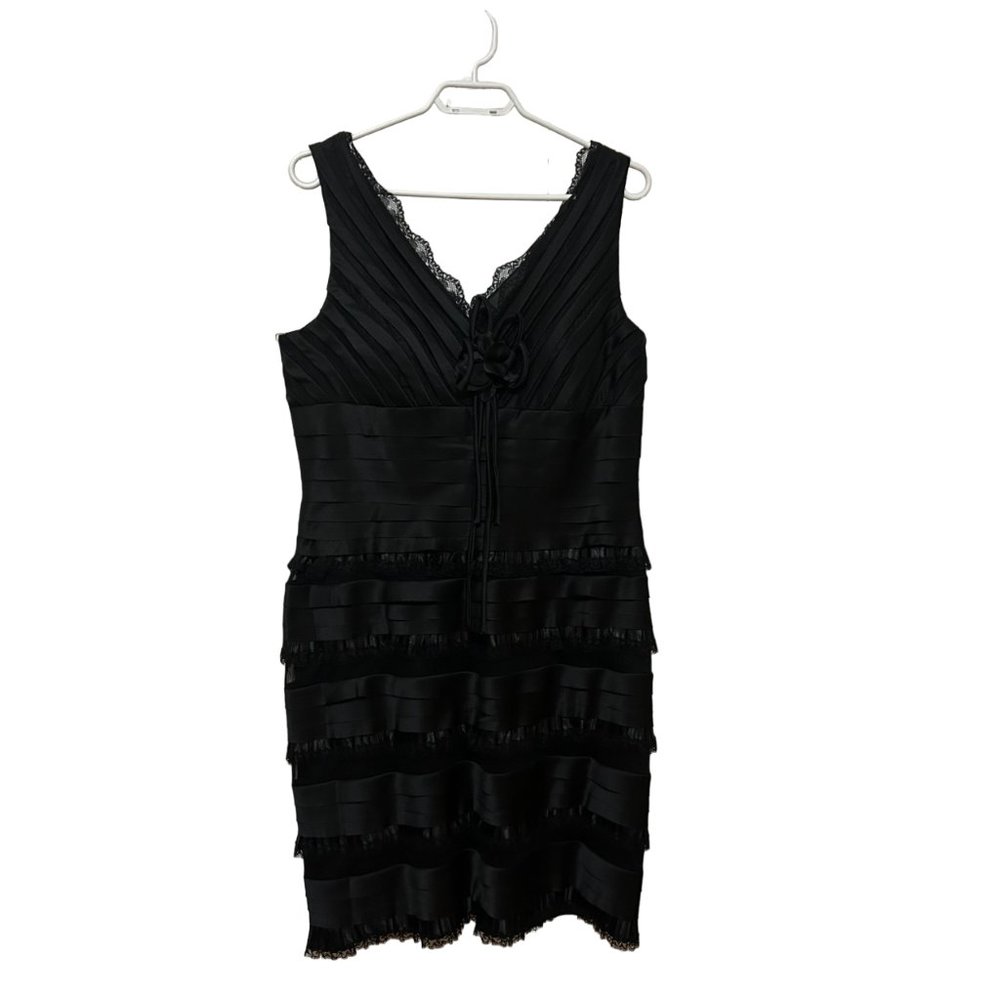 MayQueen V Neck  Black Ruffle -Tiered Sheath Dress Knee Wedding Party NEW US14